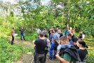 Personen stehen im Wald