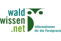 Logo Waldwissen mit Schriftzug und stilisierter grüner Eule